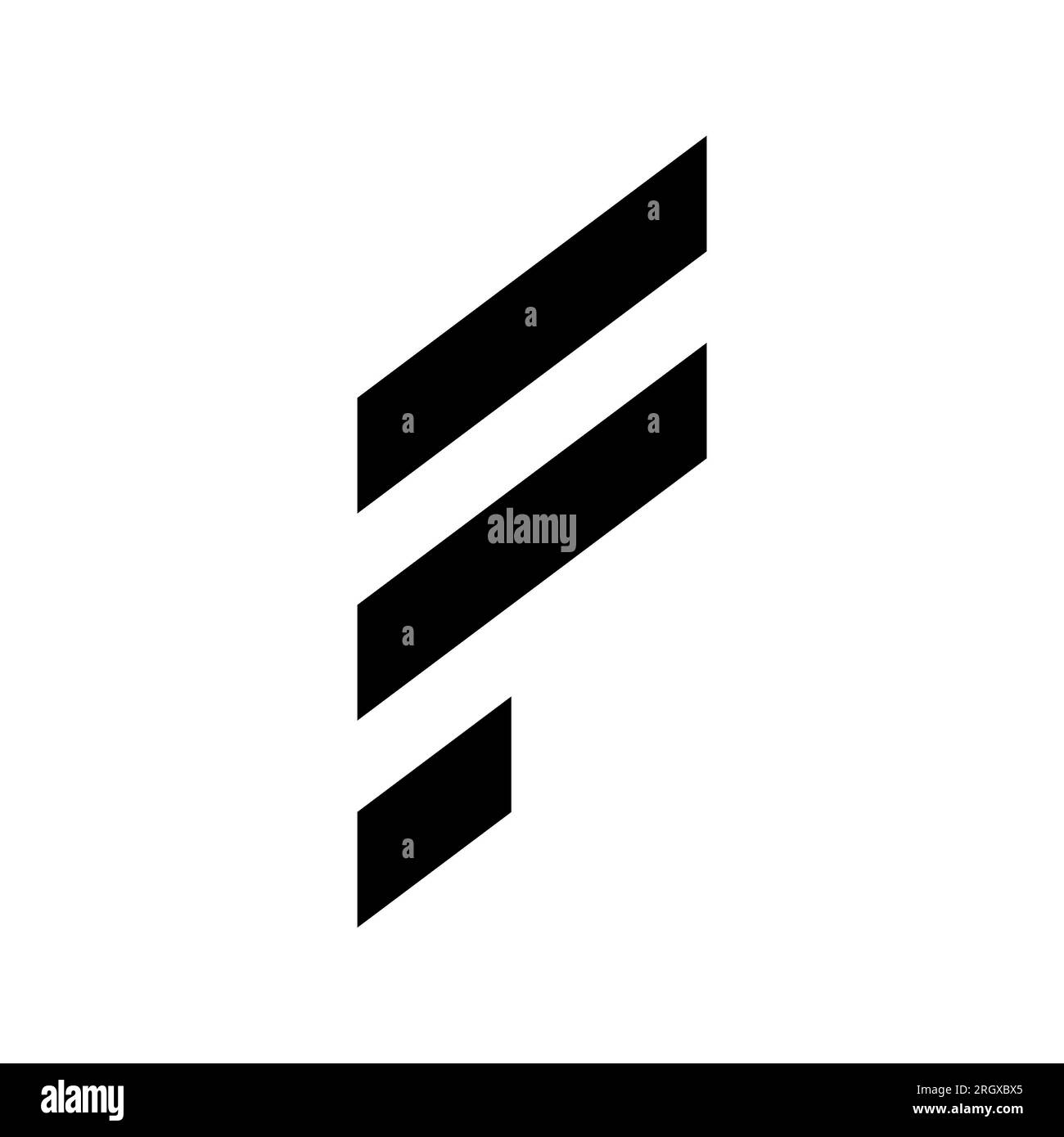 Schwarzes F-Symbol mit diagonalen Streifen auf weißem Hintergrund Stockfoto