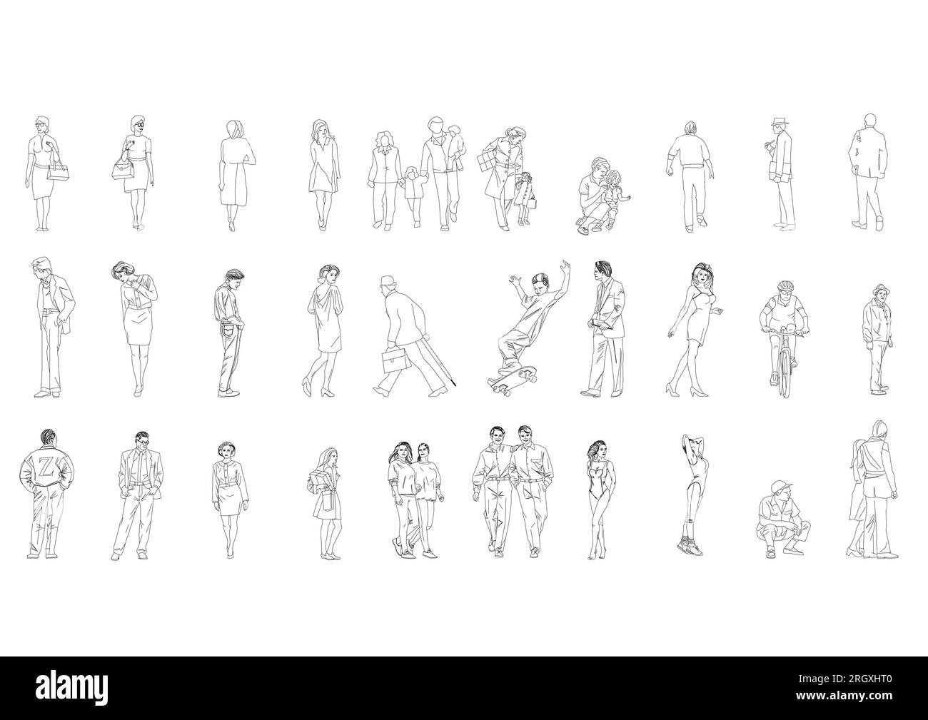 Zeigen Sie Menschen, die Männer-Frauen-Vektorbilder zeichnen. Isolierte grafische Personen isolierte Skizzen Einfachheit von Menschen gezeichnete durchgehende Linien. Stock Vektor