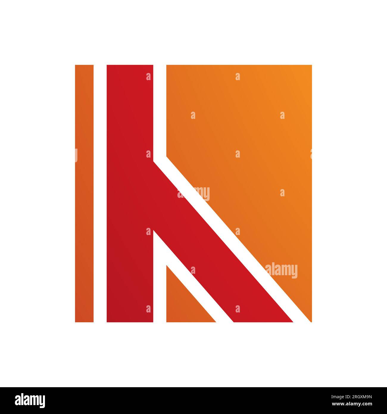 Rotes und orangefarbenes H-Symbol mit geraden Linien auf weißem Hintergrund Stockfoto
