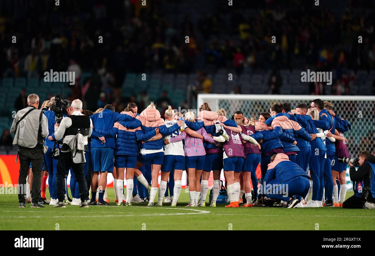 England trifft sich nach dem Sieg beim Viertelfinale der FIFA Women's World Cup im Stadium Australia, Sydney. Foto: Samstag, 12. August 2023. Stockfoto