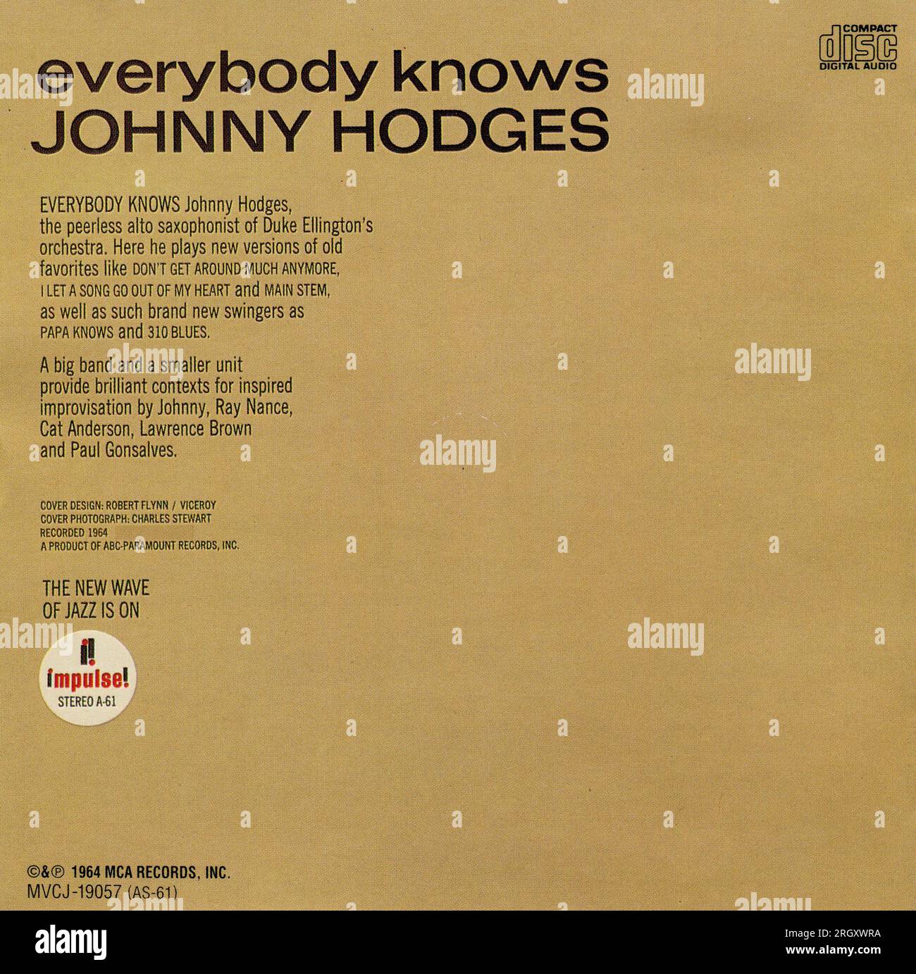 CD: Johnny Hodges – Everyone Know (MVCJ-19057), veröffentlicht am 21. Januar 1991. Stockfoto