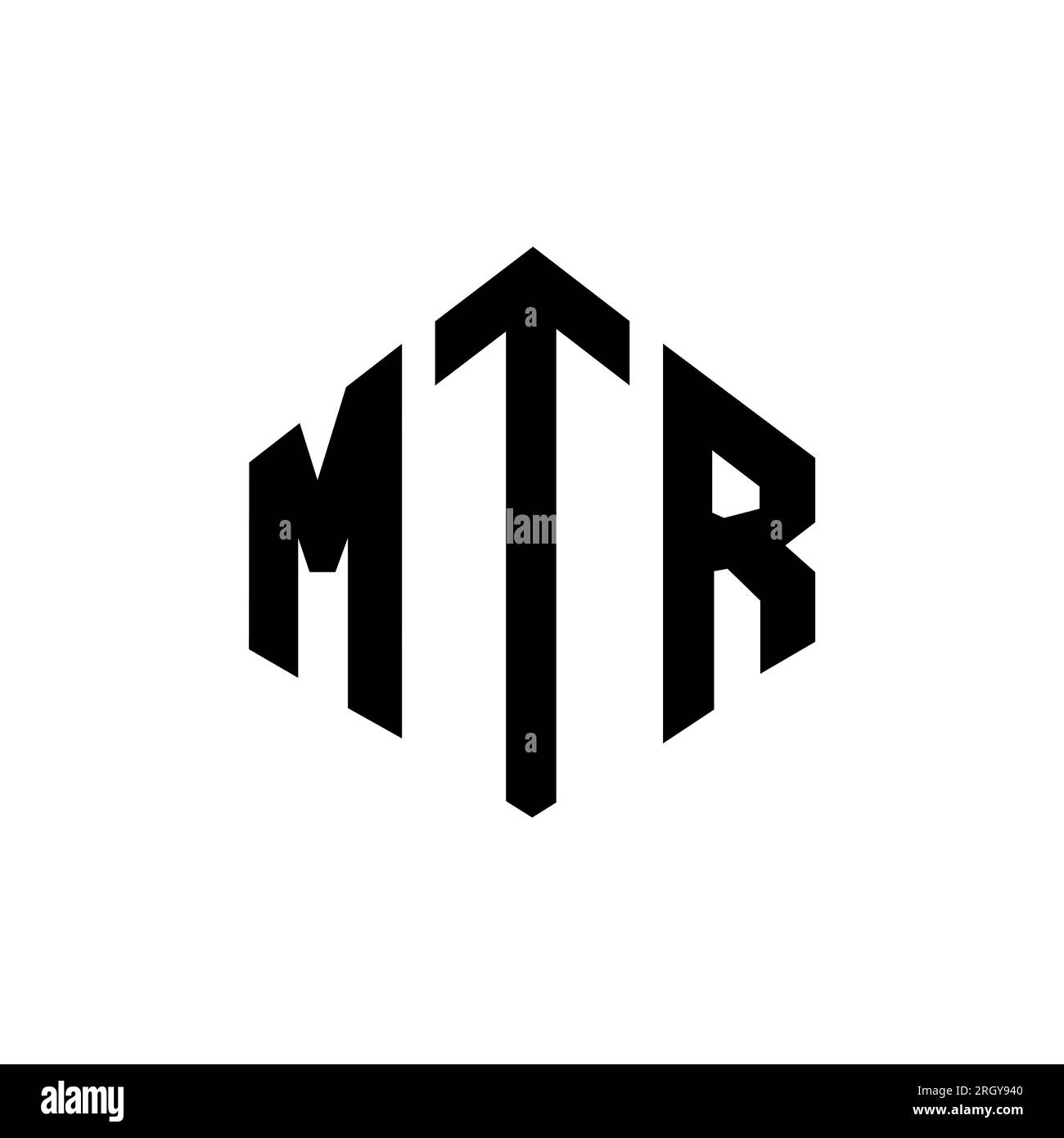 Logo mit MTR-Buchstaben und Polygonform. MTR-Polygon- und würfelförmiges Logo. MTR-sechseckige Vektorvorlage in Weiß und Schwarz. MTR Monogr Stock Vektor