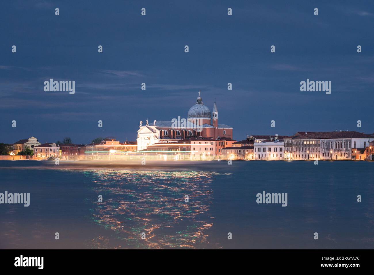 il redentore, venedig bei Nacht, Langzeitbelichtung Stockfoto