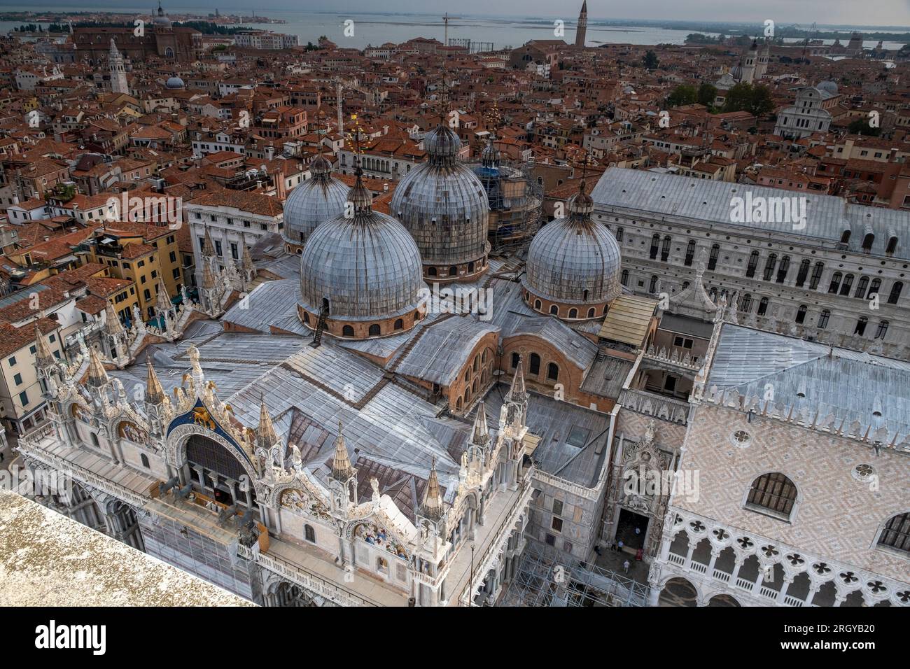 Blick auf den Markusplatz (Piazza San Marco) in Venedig von der Dachterrasse Stockfoto