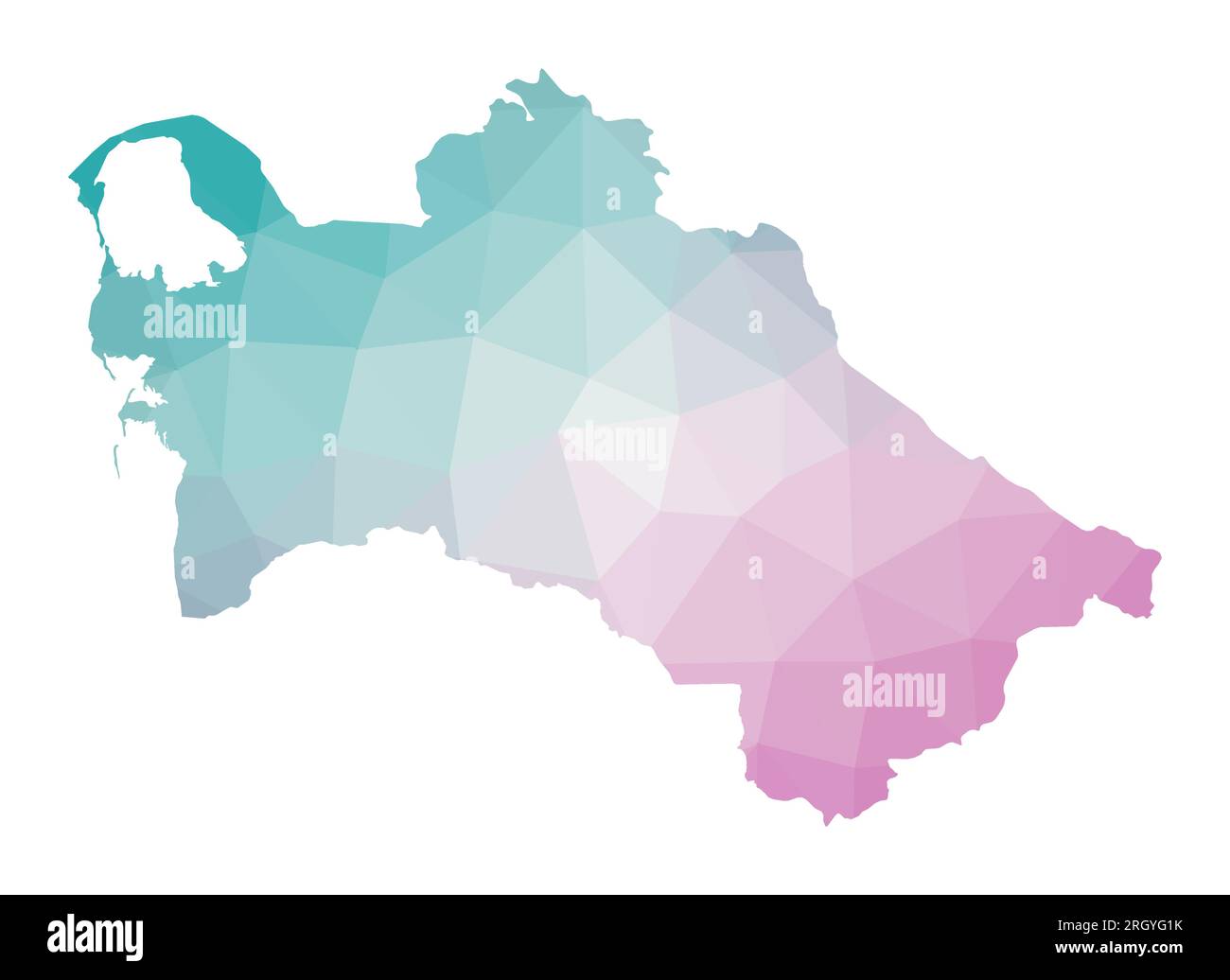 Polygonale Karte Turkmenistans. Geometrische Darstellung des Landes in smaragdgrünen Amethystfarben. Turkmenistan-Karte im Low Poly-Stil. Stock Vektor