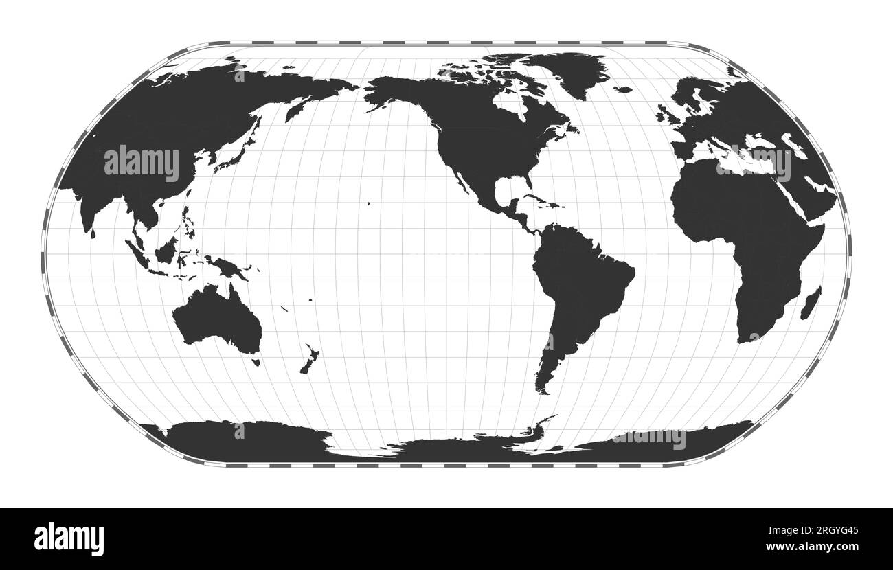 Vektor-Weltkarte. Natürliche Erdprojektion. Einfache geografische Weltkarte mit Breiten- und Längengraden. Zentriert auf 120 Grad E Länge. Stock Vektor