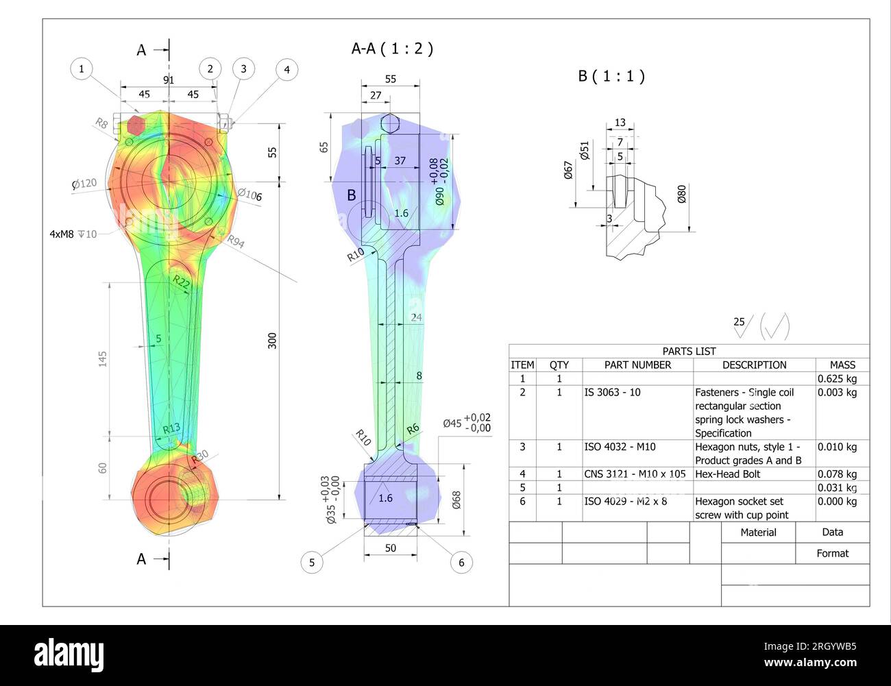 Finite-Elemente-Methode, FEM, Analyse Pleuelstangenkurbel auf Reibung und Kräfte in hin- und Herbewegung in Rotation umgewandelt Stockfoto