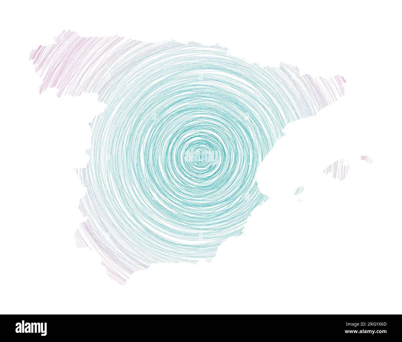 Spanien Karte gefüllt mit konzentrischen Kreisen. Skizzieren Sie Kreise in Form des Landes. Vektordarstellung. Stock Vektor