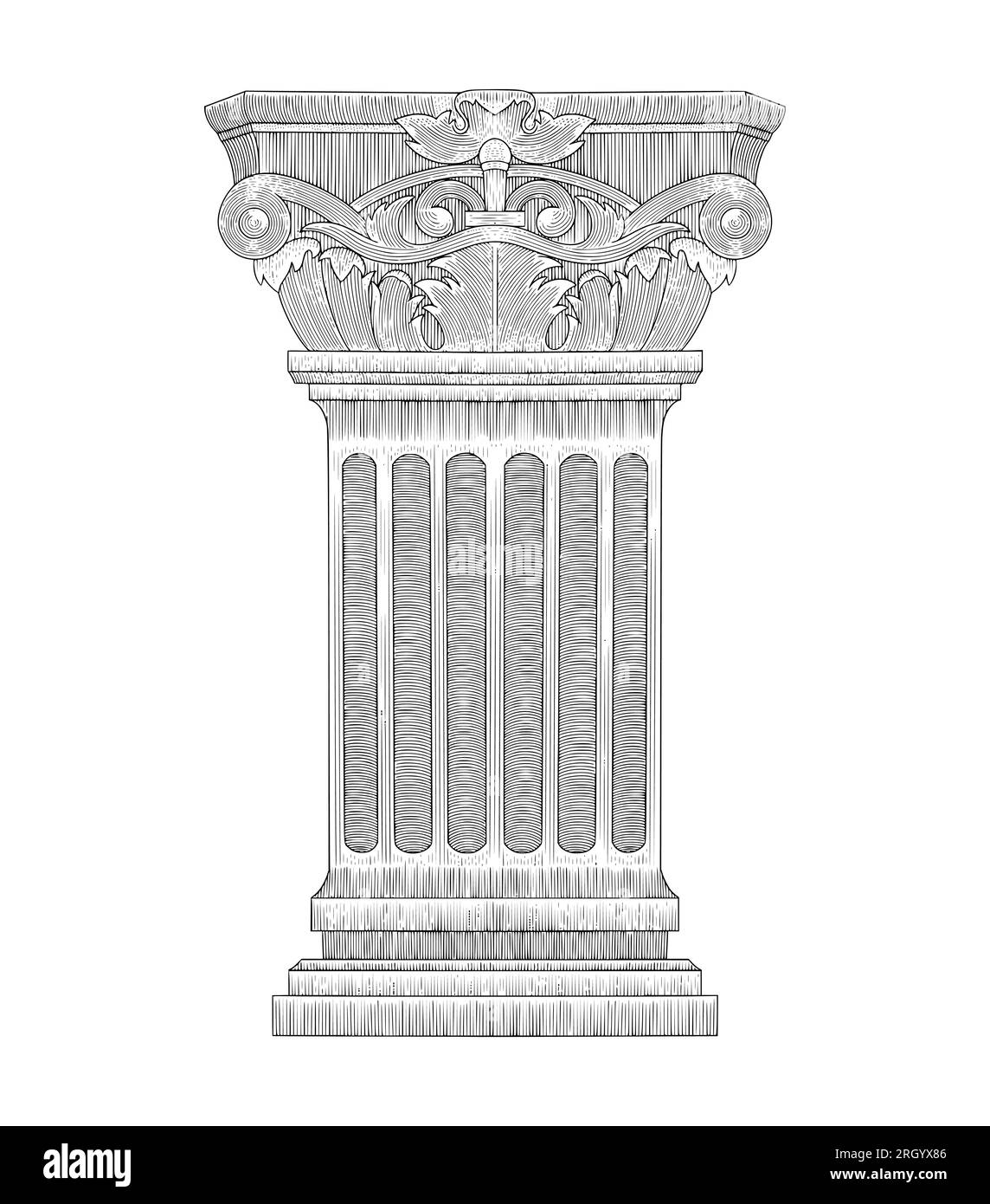 Griechische Säule, römische Säule, Vektorgravierung im Vintage-Stil Stock Vektor