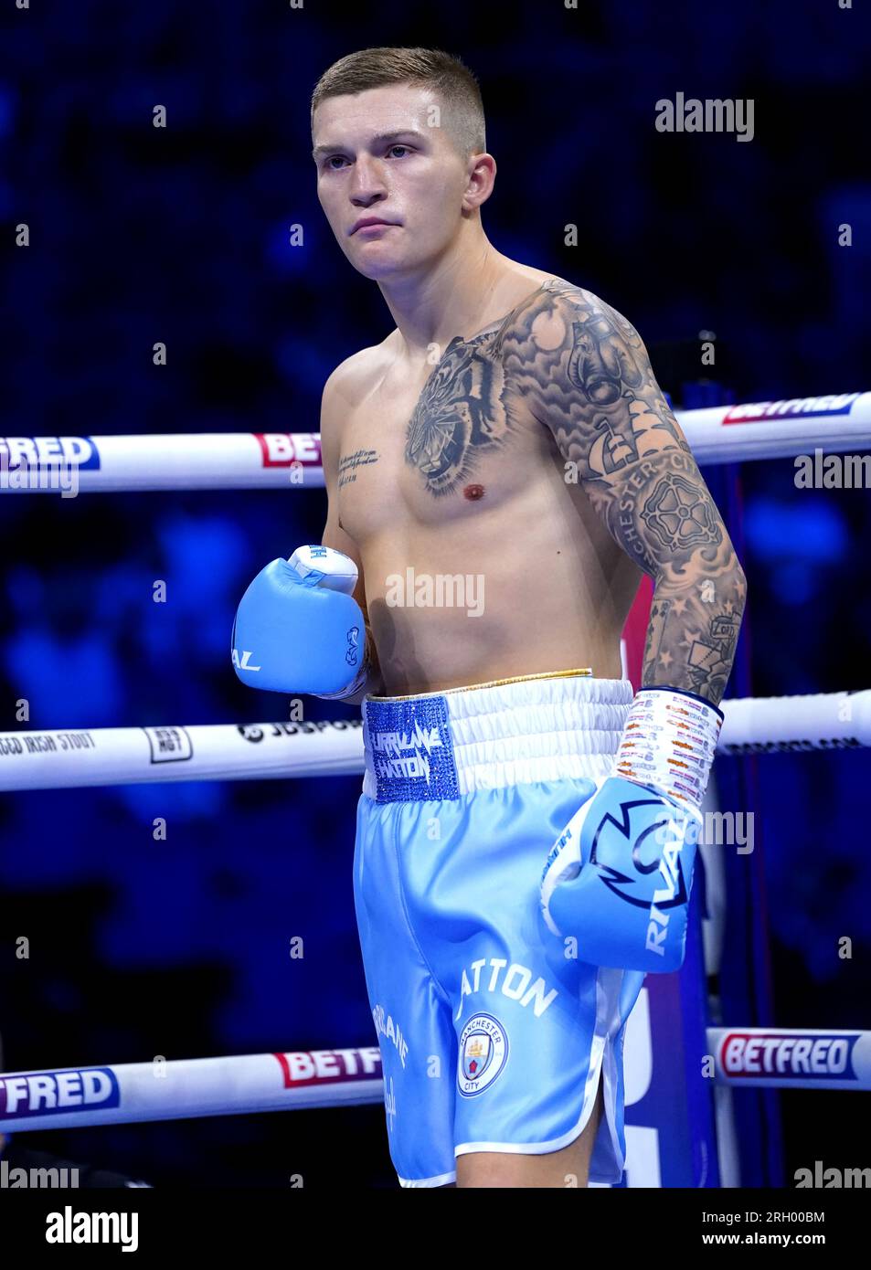 Campbell Hatton vor dem Super-Lightweight-Wettbewerb gegen Tom Ansell in der O2 Arena, London. Foto: Samstag, 12. August 2023. Stockfoto