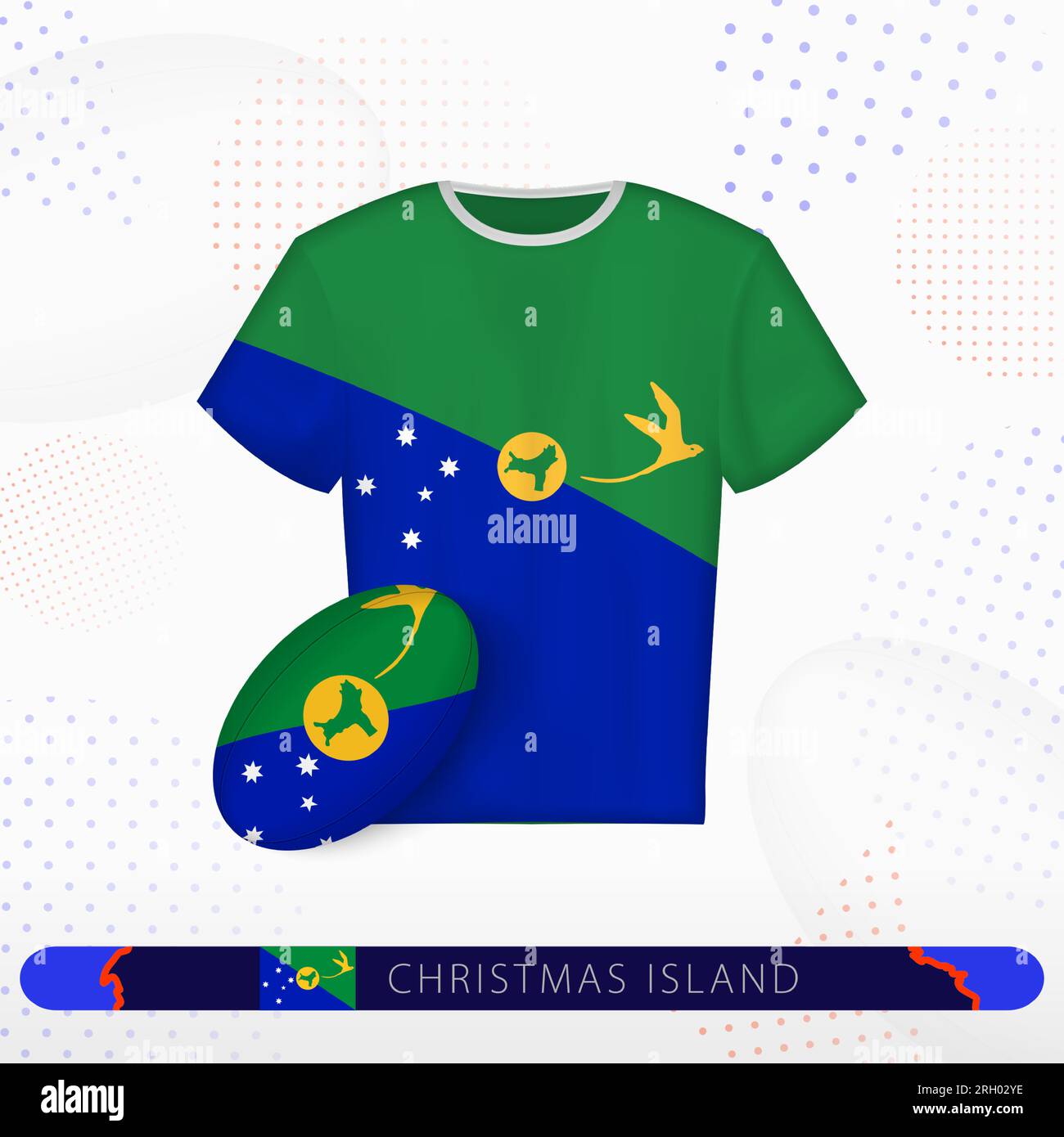 Christmas Island Rugby-Trikot mit Rugby-Ball von Christmas Island auf abstraktem Sporthintergrund. Jersey-Design. Stock Vektor