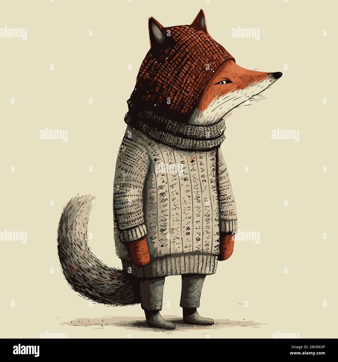 Märchenbuch Style Fox in Wintermütze und Pullover. Vektorbild Bilderbuch-Style-Illustration für Kinder. Stock Vektor