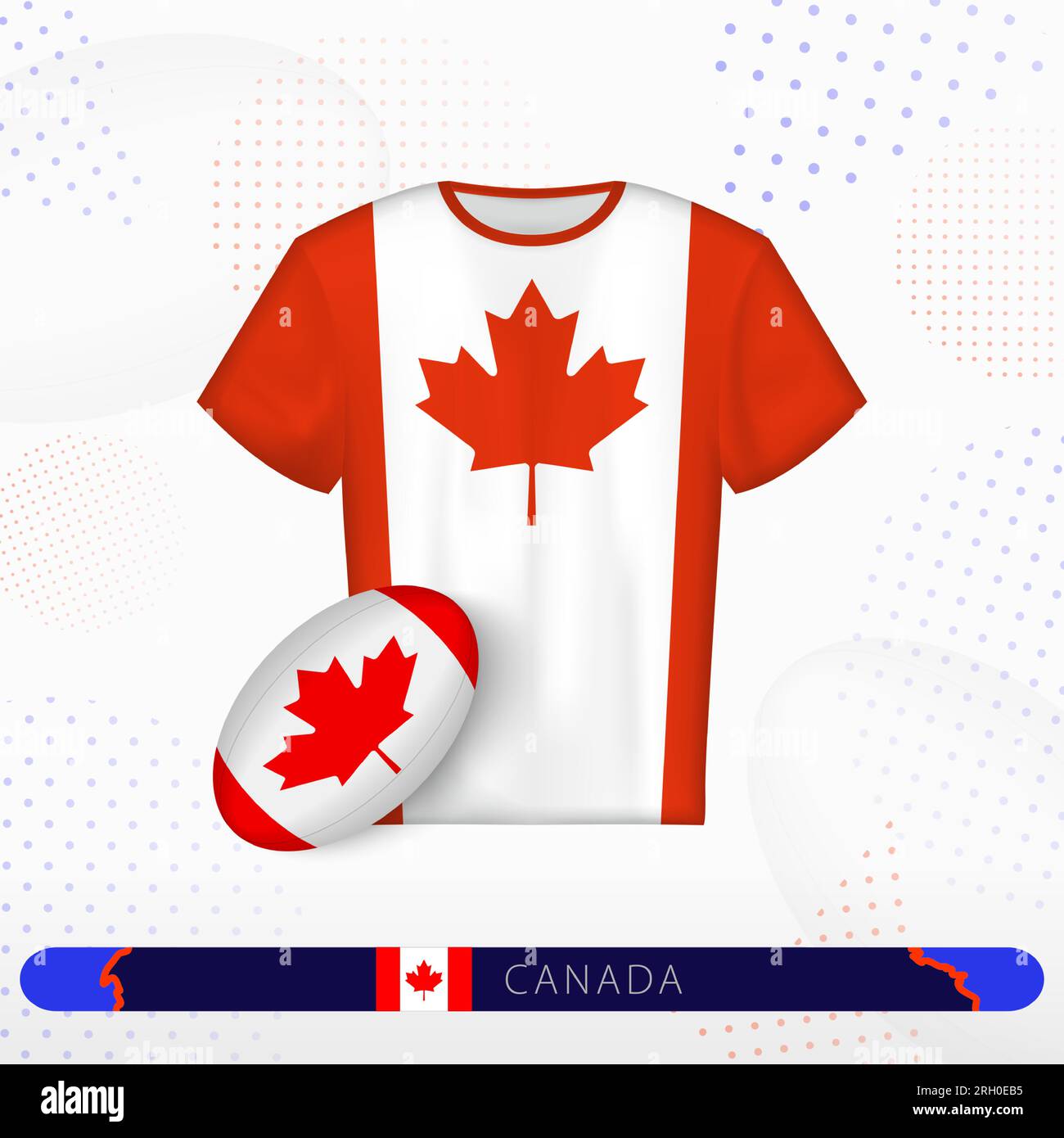 Canada Rugby Trikot mit Rugby-Ball von Kanada auf abstraktem Sporthintergrund. Jersey-Design. Stock Vektor