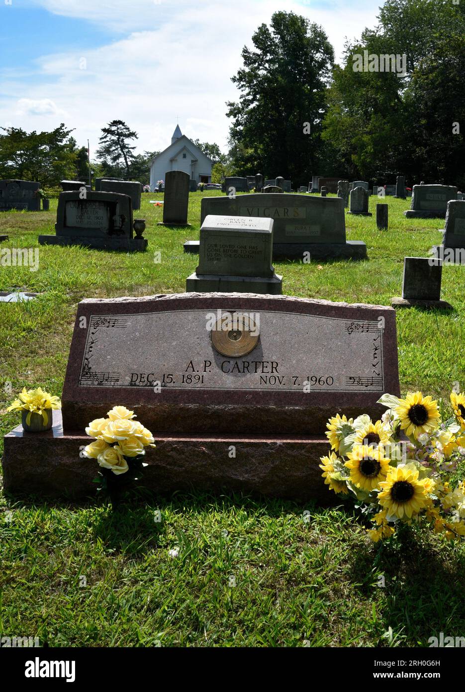 Das Grab des Pioniers und Gründers der historischen Carter Family in Maces Spring im ländlichen Südwesten Virginias (siehe zusätzliche Informationen). Stockfoto