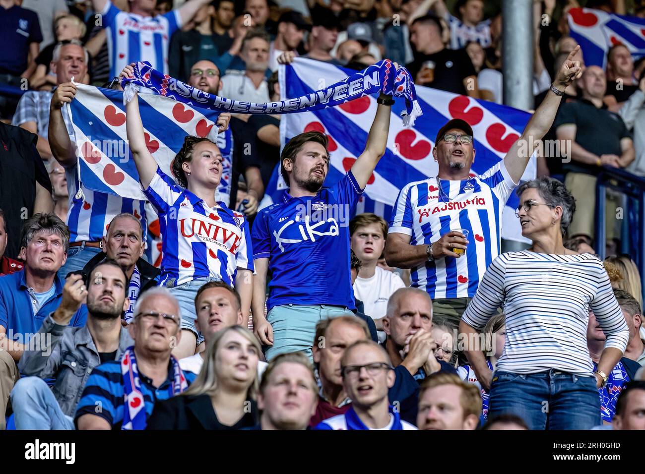 HEERENVEEN, Niederlande. 12. Aug. 2023. Fußball, Abe Lenstra Stadium, niederländische eredivisie, Staffel 2023/2024, während des Spiels Heerenveen - RKC, Unterstützer von SC Heerenveen (Foto von Pro Shots/Sipa USA). Guthaben: SIPA US/Alamy Live News Stockfoto