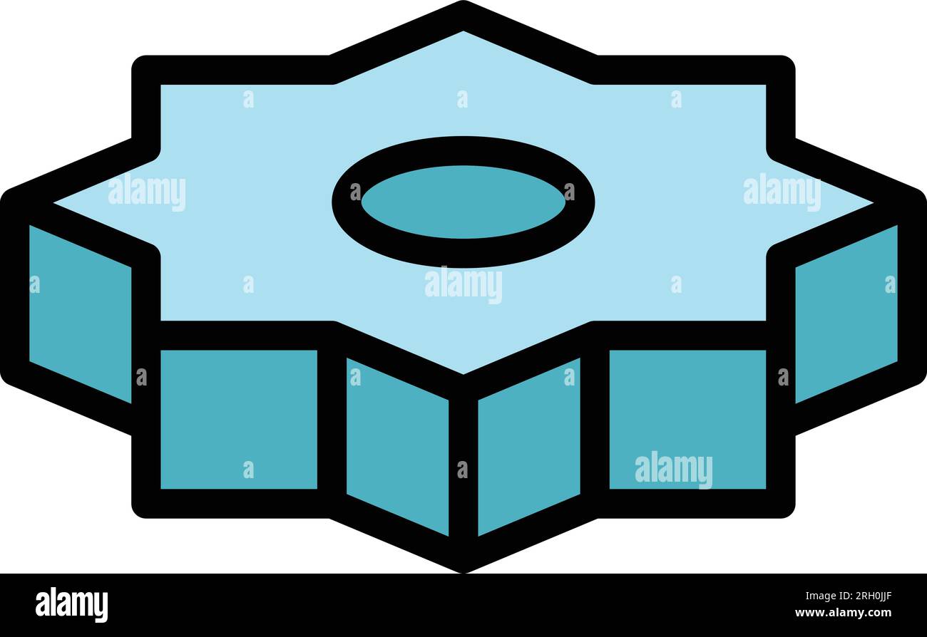 Konturvektor des Zahnradsymbols. Autoreifen. Flache Farbe der Reifenlegierung Stock Vektor