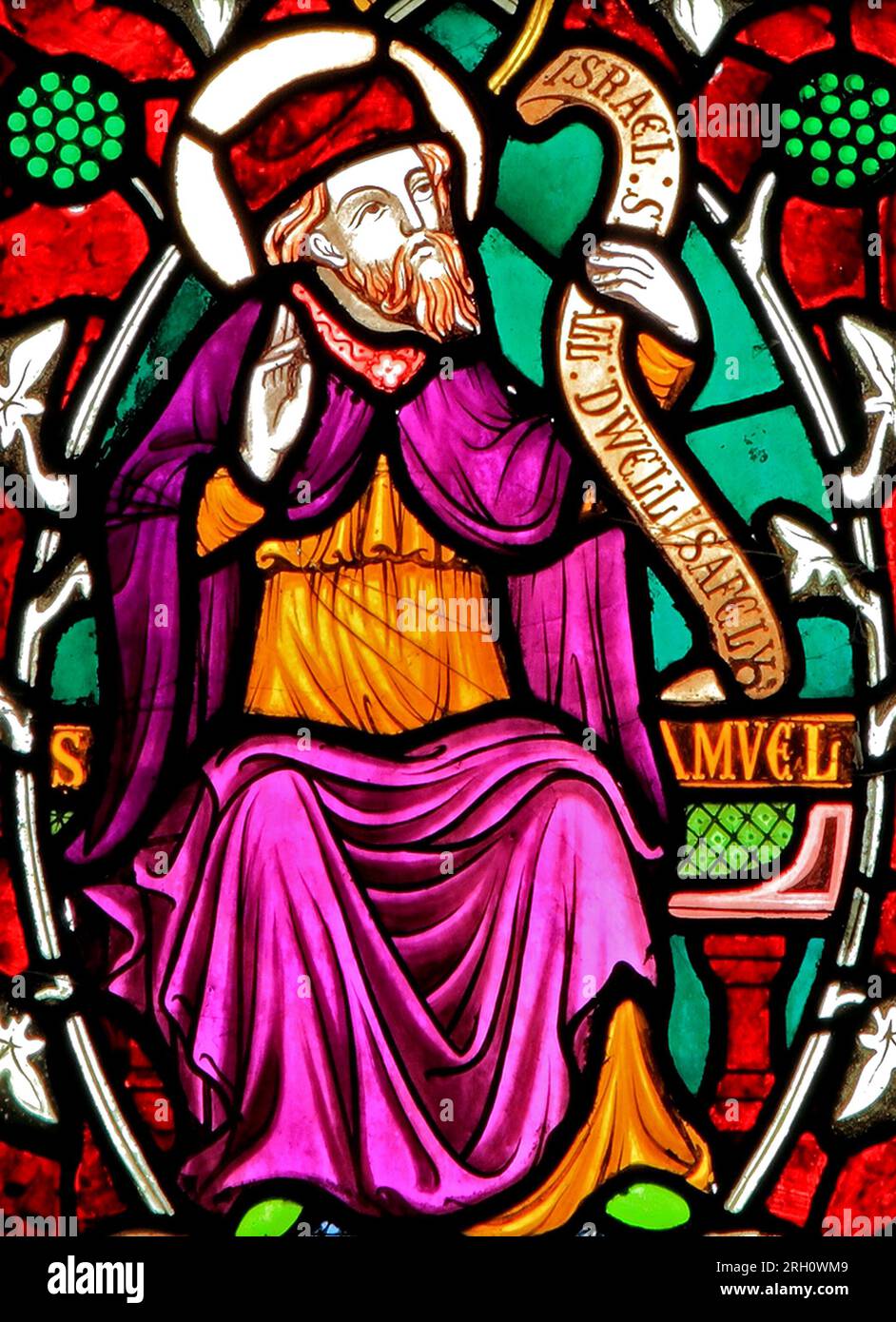 Samuel, biblischer Prophet, Altes Testament, Buntglasfenster, von Frederick Preedy, alte Hunstanton Kirche, Norfolk, England Stockfoto
