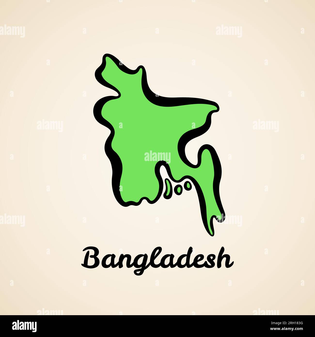 Grüne vereinfachte Karte von Bangladesch mit schwarzer Umrandung. Stock Vektor