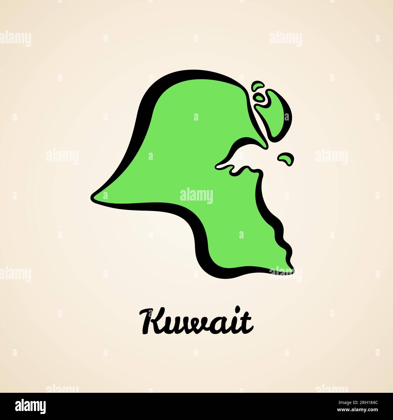 Grüne vereinfachte Karte von Kuwait mit schwarzer Umrandung. Stock Vektor