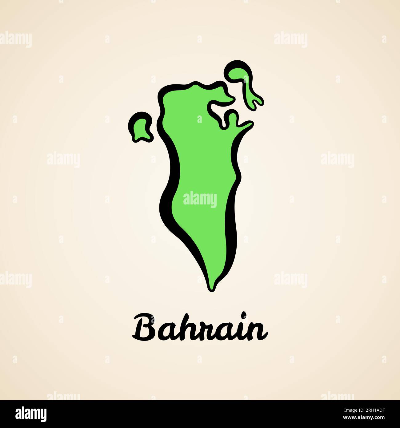 Grüne vereinfachte Karte von Bahrain mit schwarzer Umrandung. Stock Vektor