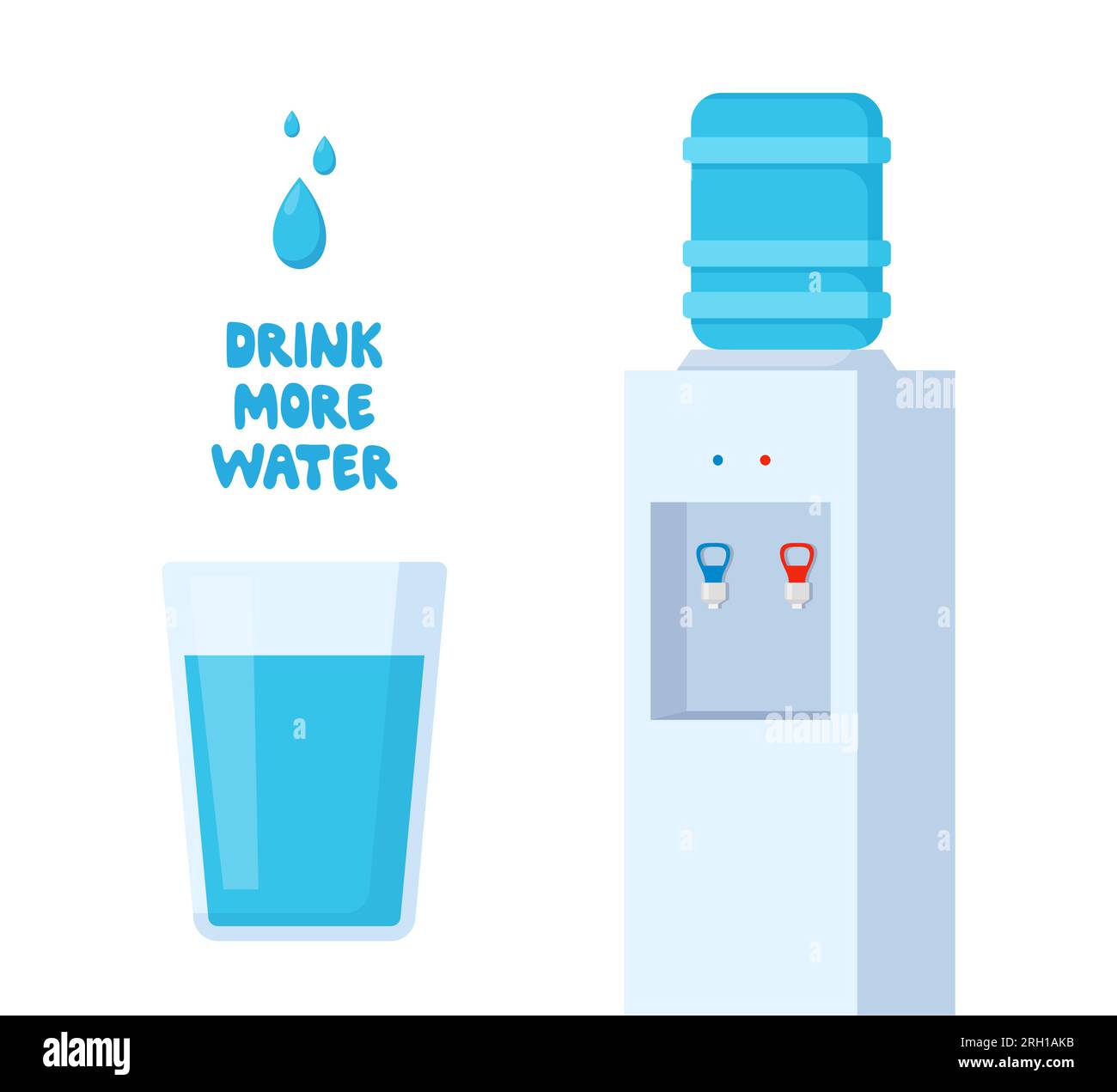 Ein Glas Wasser und ein Wasserkühler. Wasserspritzer. Trink mehr Wasser. Vektordarstellung Stock Vektor