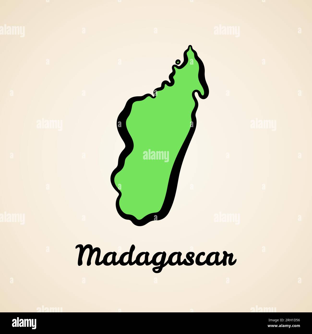 Grüne vereinfachte Karte von Madagaskar mit schwarzer Umrandung. Stock Vektor