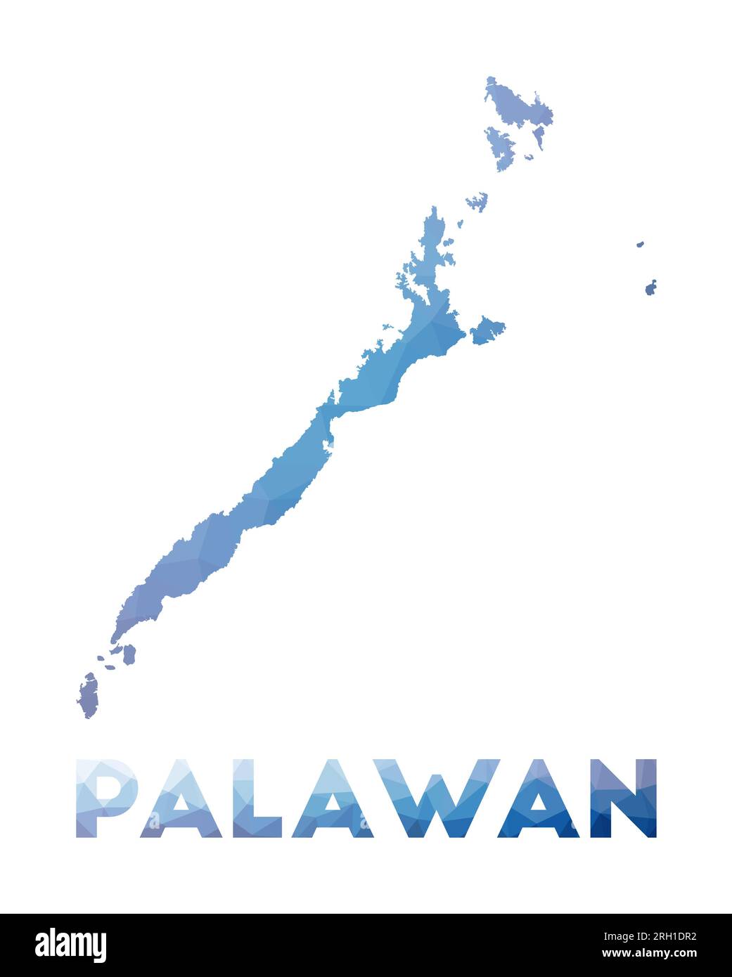 Niedrige Poly-Karte von Palawan. Geometrische Darstellung der Insel. Polygonale Palawan-Karte. Technologie, Internet, Netzwerkkonzept. Vektordarstellung. Stock Vektor