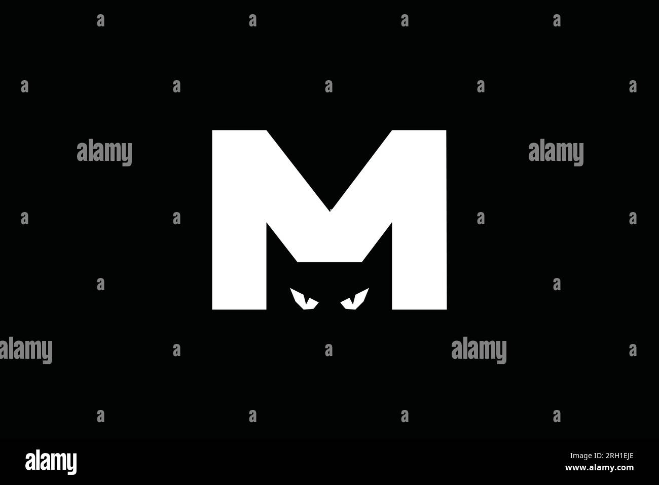 Schwarzes Cat-Logo mit M-Buchstaben. Kreatives Cat-Logo im Negativfeld von Buchstabe M. Saubere und moderne Ausführung Stock Vektor