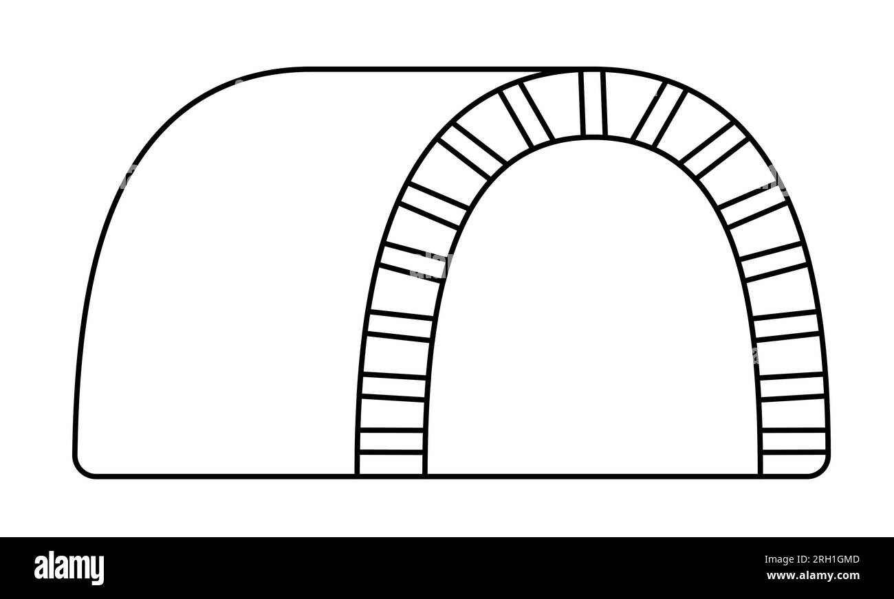 Schwarz-weißer Vektor-Tunnelsymbol. Schild mit Bahnsteig oder Autobahnkreuz. Klipart oder Farbseite für Bahnrohrdurchgang isoliert auf weißem Hintergrund Stock Vektor