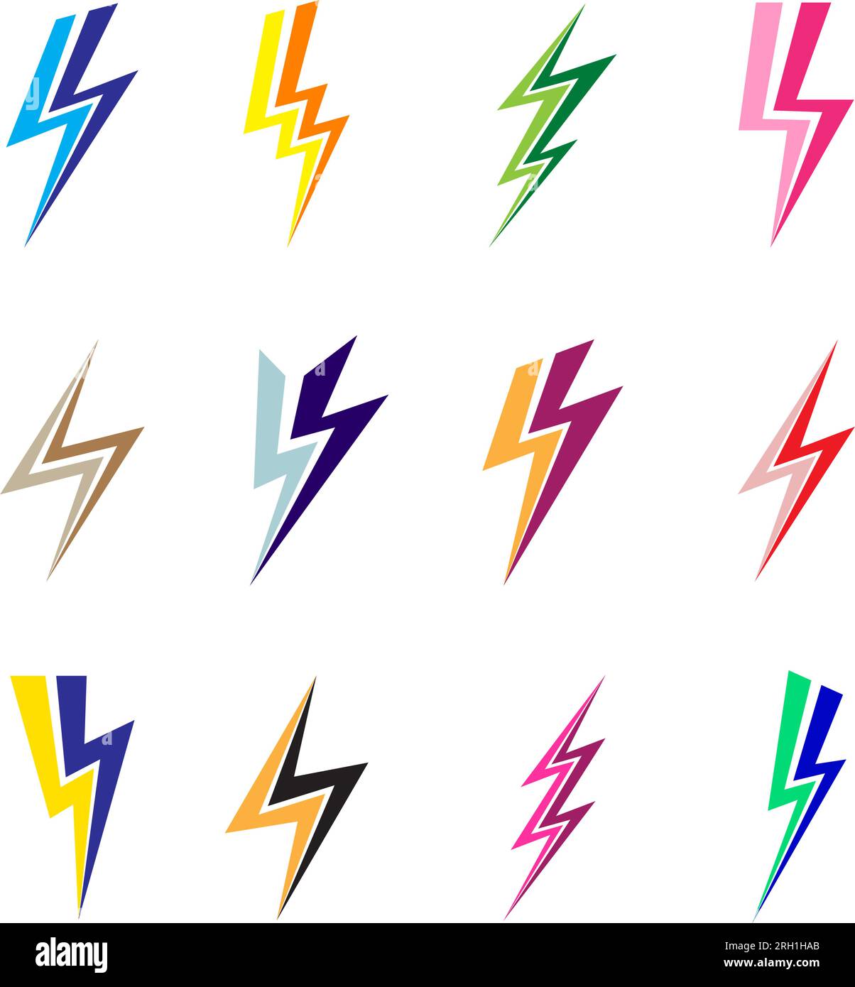 Farbige Lightning BoltSymbole. Einfaches Symbol Sturm oder Donner und