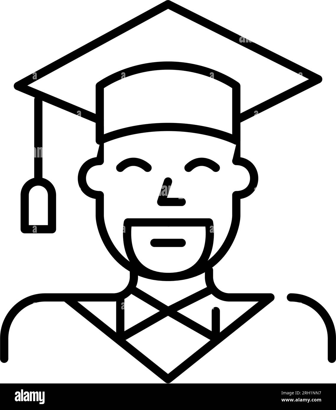 Ein Mann mittleren Alters, der Mörtel und Kittel trägt. College-Absolvent. Pixelgenaue, bearbeitbare Kontur Stock Vektor