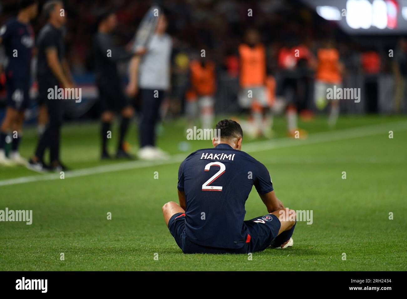 Paris, Frankreich. 12. Aug. 2023. Julien Mattia/Le Pictorium - PSG gegen FC Lorient - 12/08/2023 - Frankreich/Ile-de-France (Region)/Paris - Achraf Hakimi während des Spiels Ligue 1 zwischen PSG und FC Lorient im Prinzenpark am 12. August 2023. Kredit: LE PICTORIUM/Alamy Live News Stockfoto