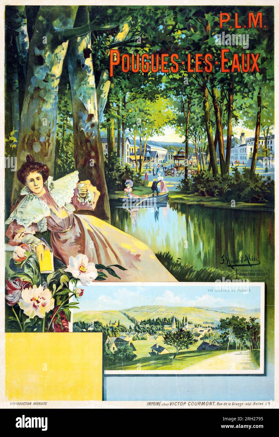 PLM-Reiseposter - Pougues-Les-Eaux (ca. 1908) Reiseposter - Frederic-Hugo de Alesi Artwork - angepasste Farben Stockfoto