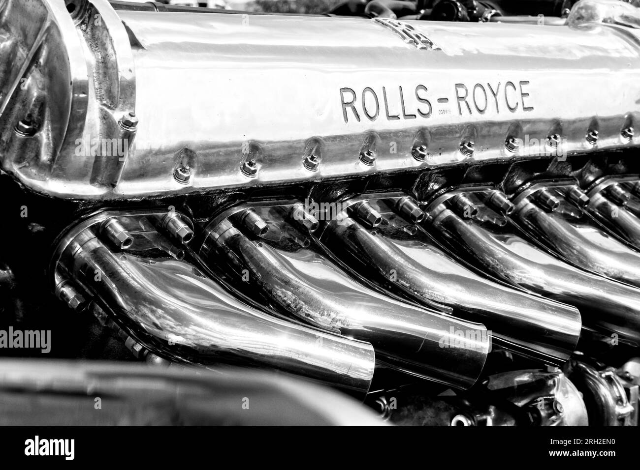 Rolls Royce Merlin Aero Engine, die in den WW2 Spitfire- und Hurricane-Kämpfern verwendet wurde. Stockfoto
