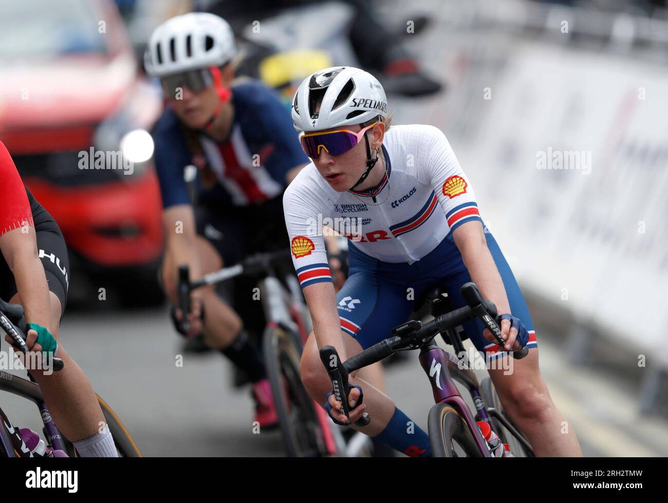 Anna Shackley aus Großbritannien in Aktion am 11. Tag der UCI-Radweltmeisterschaft 2023 in Glasgow. Foto: Sonntag, 13. August 2023. Stockfoto