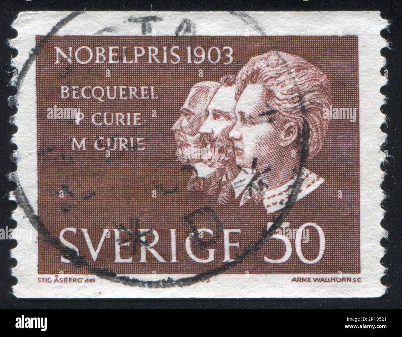 SCHWEDEN - CIRCA 1963: Von Schweden gedruckter Stempel zeigt Antoine Henri Becquerel, Pierre und Marie Curie, circa 1963 Stockfoto