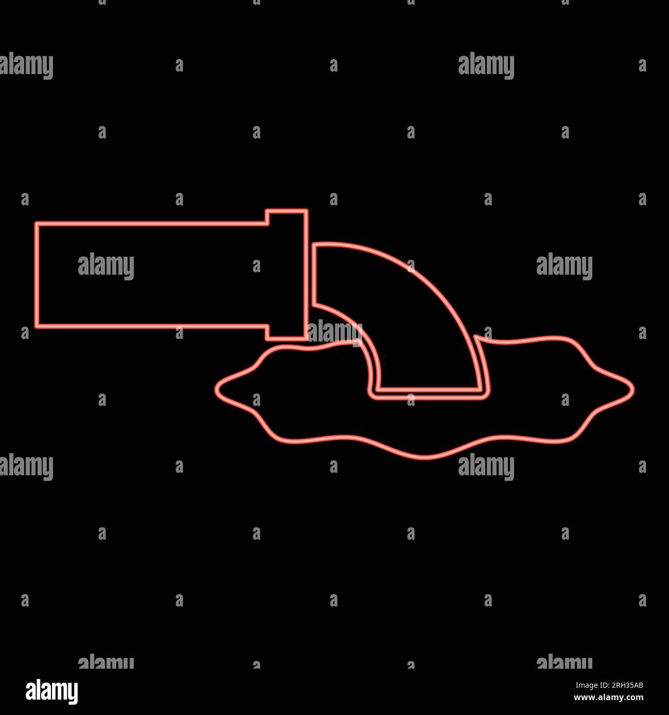 Neon-Abwasserflüssigkeit tritt aus dem Rohr mit der Wasserentwässerungsindustrie in den Abwasserkanal aus Konzept Reinigung roter Farbvektor Abbildung flach aus Stock Vektor
