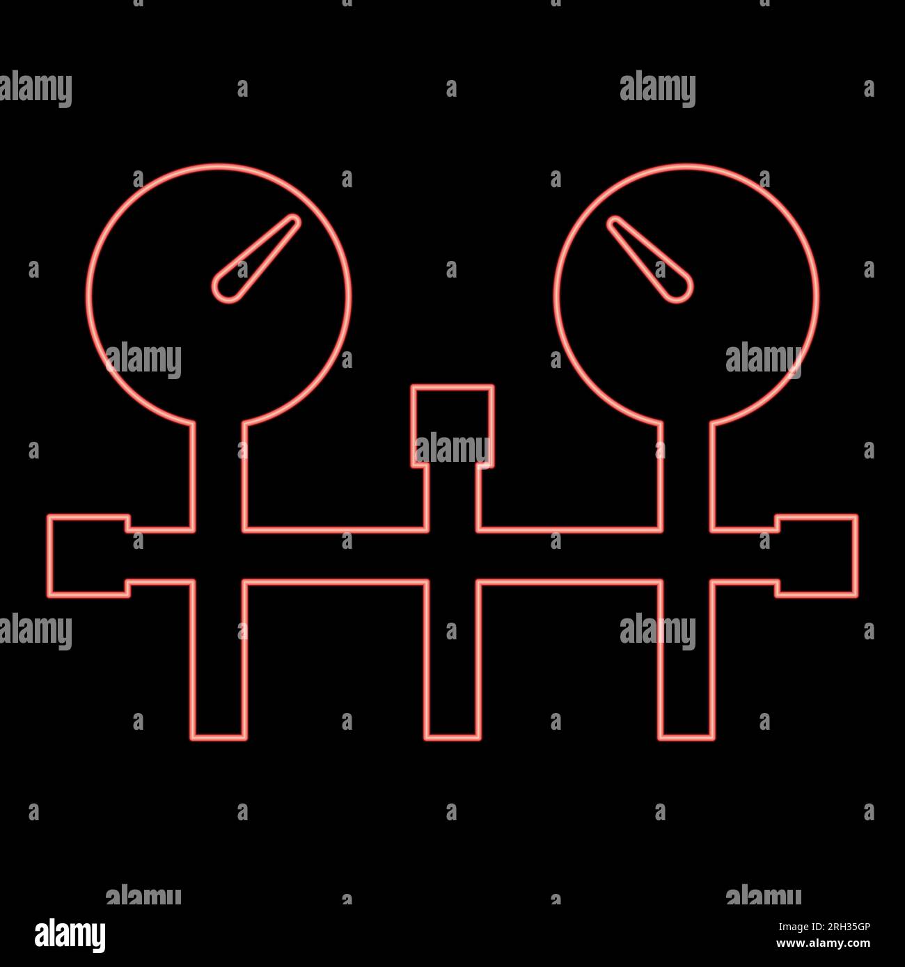 Neon-Manometer und Rohre Manometer Druckmesser oder Vakuummanometer rot Vektordarstellung Bild flache Leuchte Stock Vektor