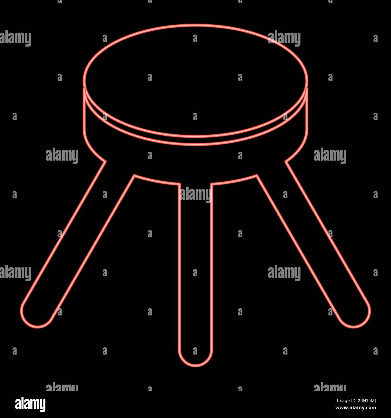 Neonhocker mit drei Beinen Möbelbein Haushaltskonzept rote Vektorfarbe Abbildung flaches Licht Stock Vektor