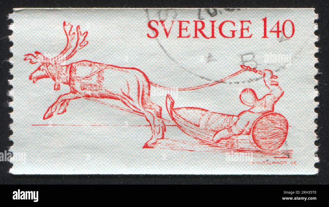 SCHWEDEN - CIRCA 1967: Stempel gedruckt von Schweden, zeigt Illustration aus Lapponien, von Johannes Schefferus, circa 1967 Stockfoto