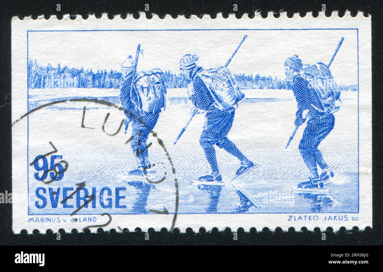 SCHWEDEN - CIRCA 1977: Von Schweden gedruckter Stempel zeigt Langstreckenlaufen, circa 1977 Stockfoto