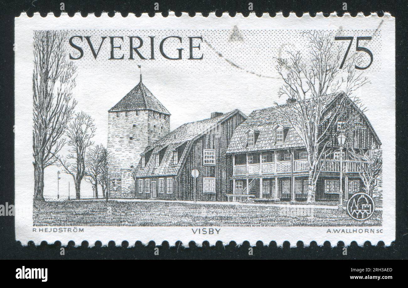 SCHWEDEN - CA. 1975: Von Schweden gedruckter Stempel, nace, Gunpowder Tower, Visby, ca. 1975 Stockfoto