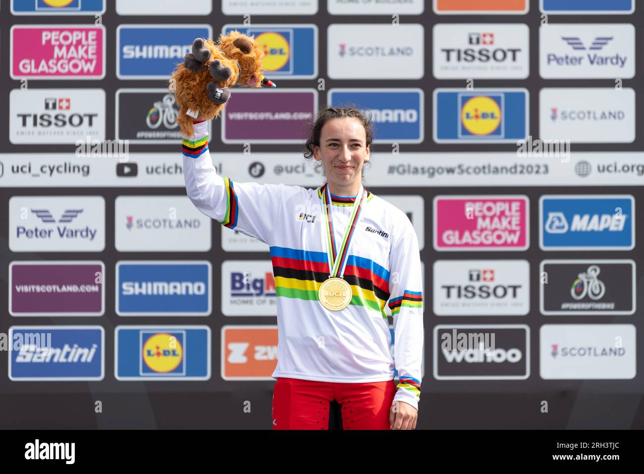 Glasgow BMX Centre, Glasgow, Schottland, Großbritannien. 13. Aug. 2023. UCI Cycling World Championships BMX Racing WOMEN under 23: Bild: Tessa MARTINEZ von Frankreich Goldmedaillengewinner Credit: Kay Roxby/Alamy Live News Stockfoto