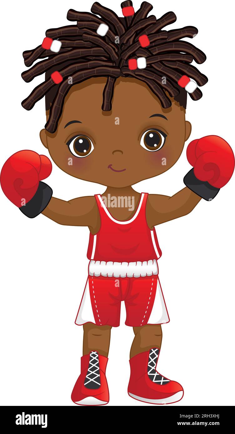 Vector Cartoon Afroamerikanischer Boy Boxing Stock Vektor