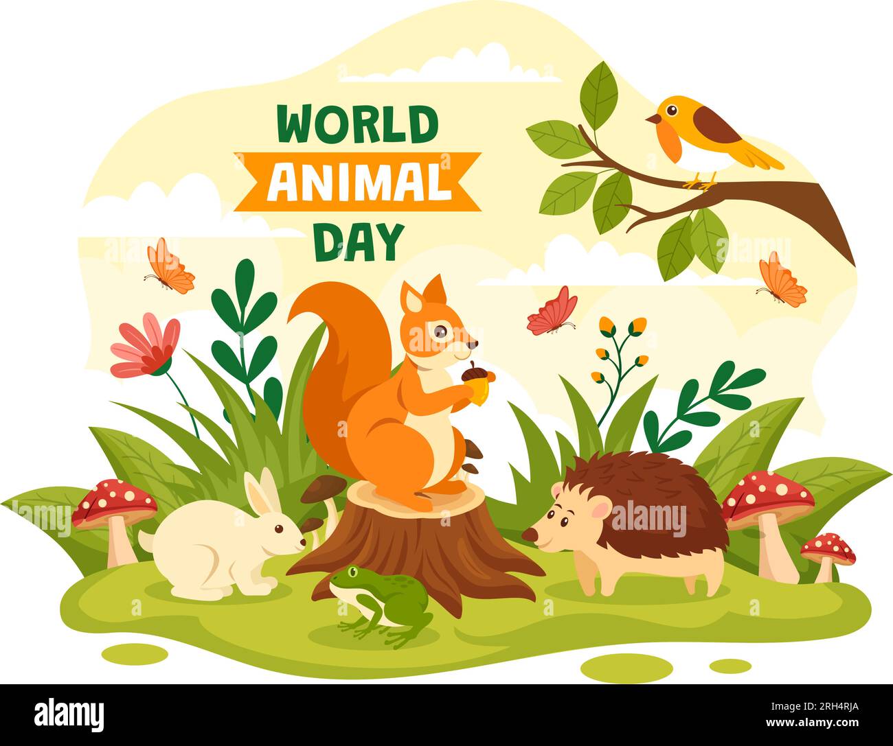 World Animal Day Vector Illustration mit verschiedenen Tieren oder Wildtieren für Habitat Protection and Forest in Flat Cartoon Background Templates Stock Vektor