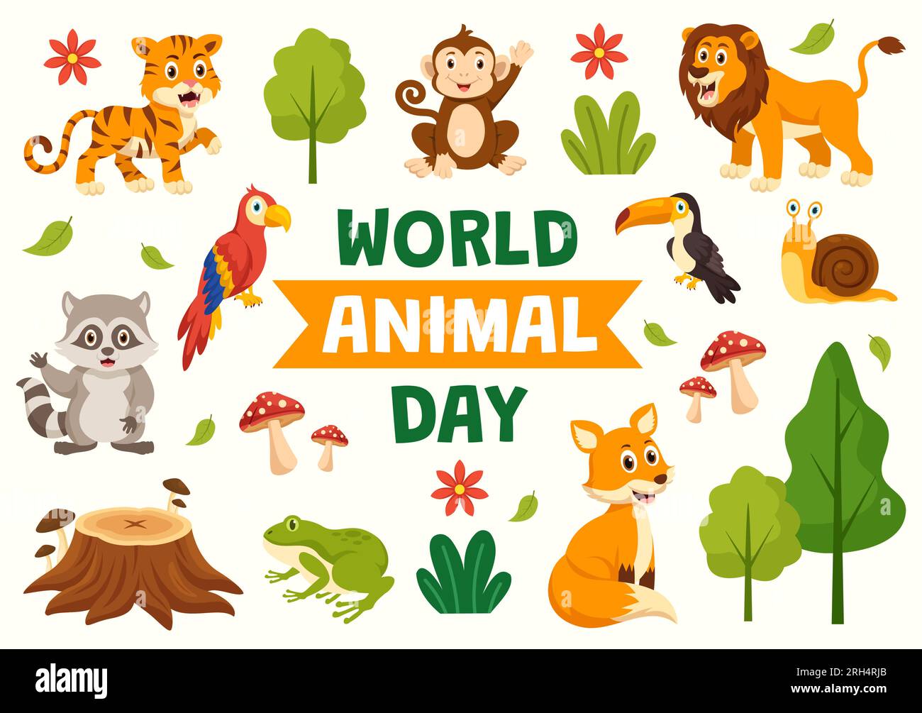 World Animal Day Vector Illustration mit verschiedenen Tieren oder Wildtieren für Habitat Protection and Forest in Flat Cartoon Background Templates Stock Vektor