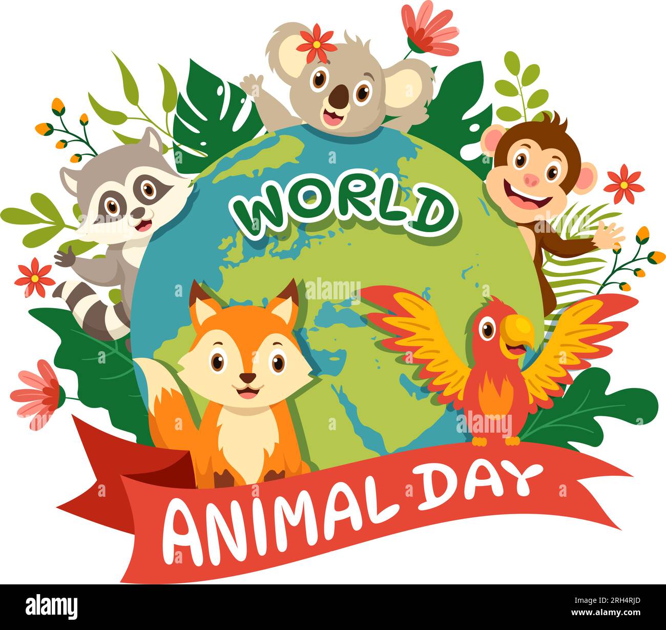 World Animal Day Vector Illustration mit verschiedenen Tieren oder Wildtieren für Habitat Protection and Forest in Flat Cartoon Background Templates Stock Vektor