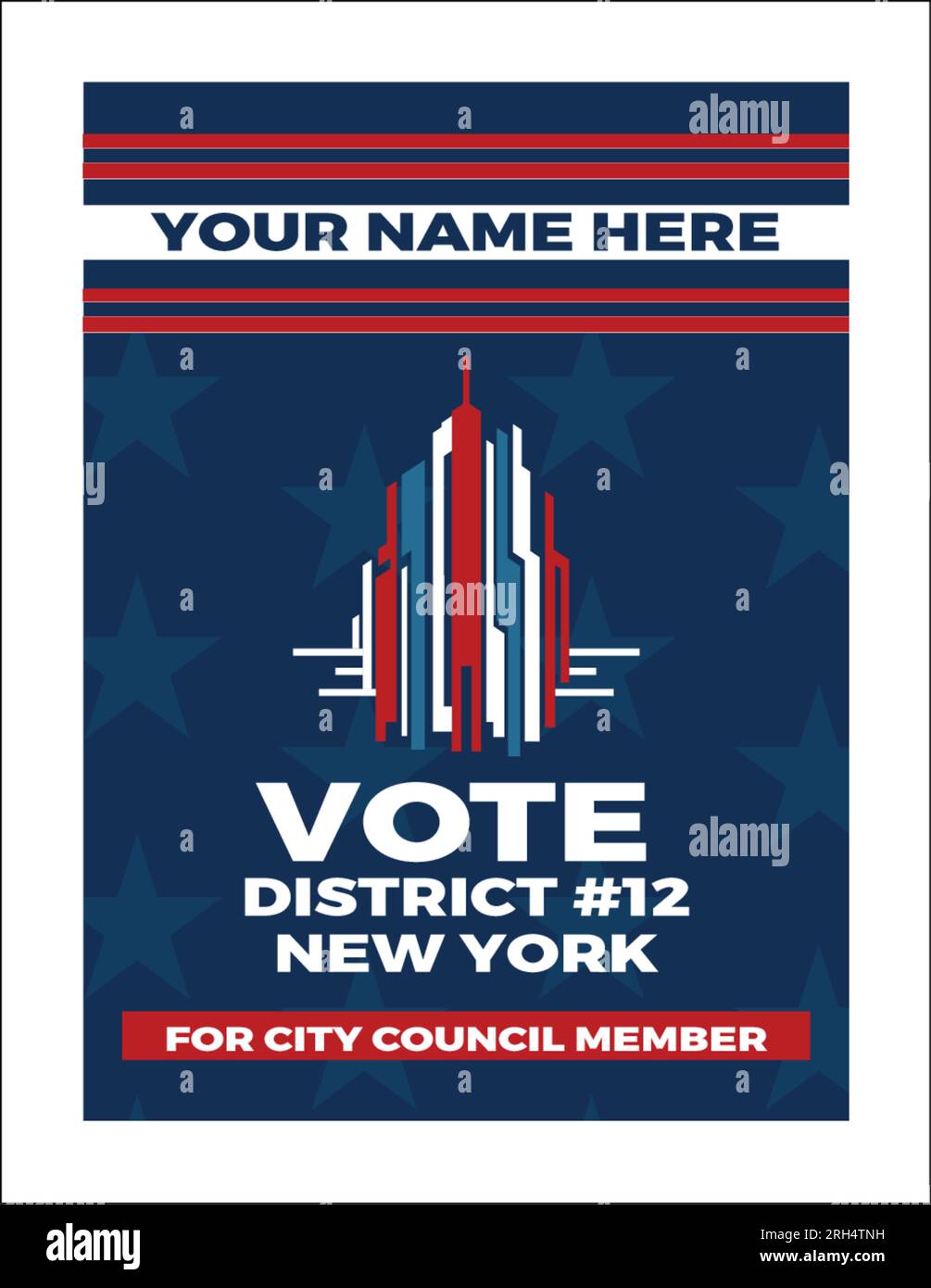 Ansprechender Flyer für die NYC-Wahlen mit Stern und Streifen-Logo, der die Bürgerbeteiligung fördert. Stock Vektor