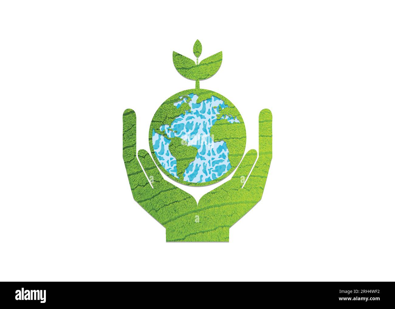 Green Hand hält Green Earth Globbe und wachsender Baum Umwelt Tag Konzept. Umwelt retten, sauberen Planeten retten, Ökologie-Konzept. Rette den Planeten Stock Vektor