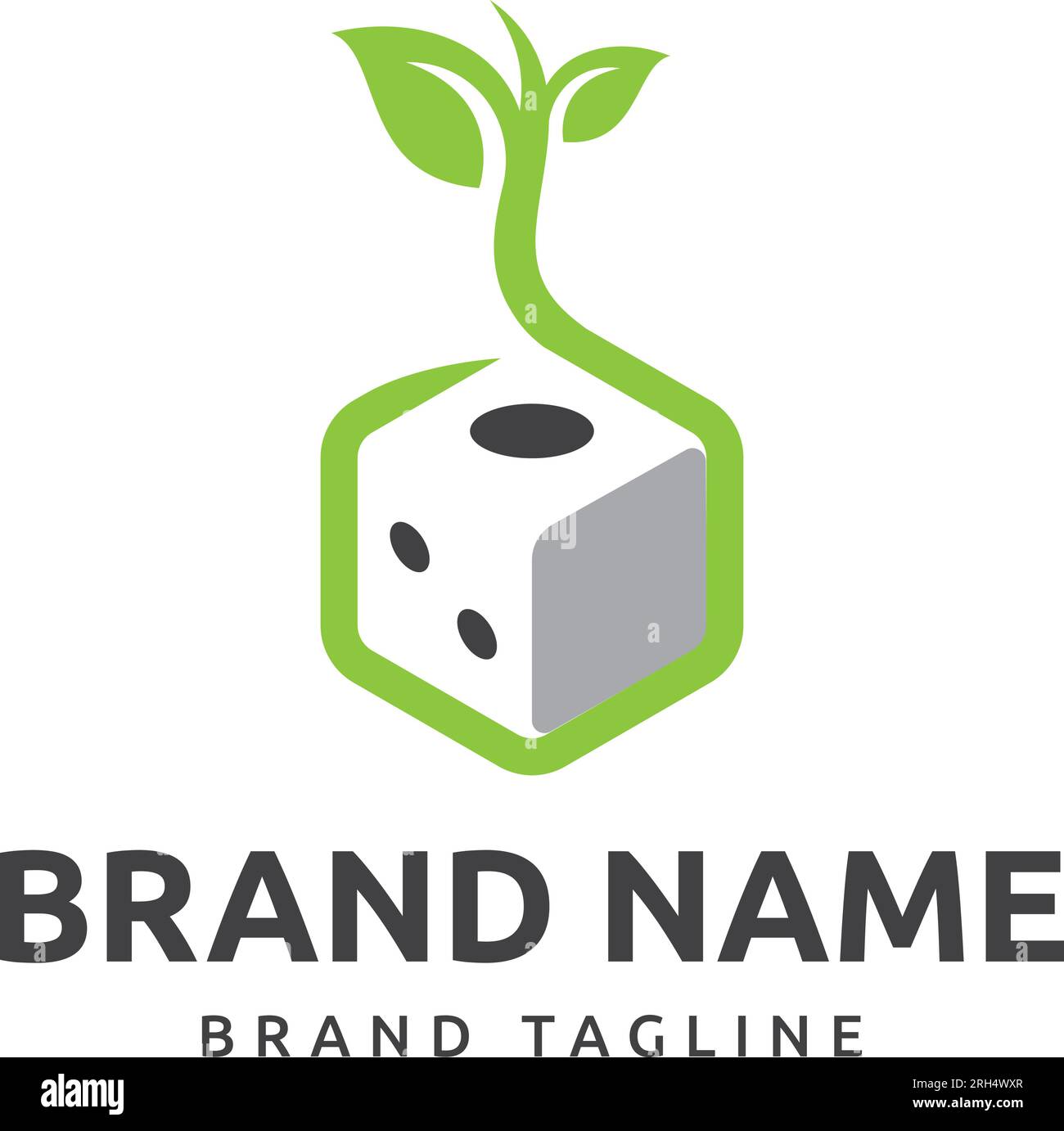 Würfelpflanze Logo. Kombiniertes Logo in Form eines Würfel- und Pflanzenlogos, Vorlage für das Würfelpflanzenlogo Stock Vektor